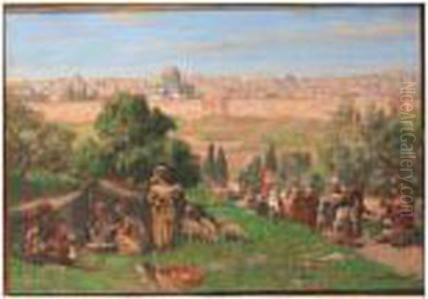 A View Of Jerusalem With The Holy Family In The Foreground - view 1