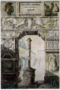 Antique Fragments from Ancient Rome, design for a title page from Palais, Maisons et Autres Edifices Modernes, Dessines a Rome by Charles Percier and Francois Leonard Fontaine 1762-1853 pub. Paris, 1798 by Charles Percier