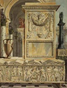 A Classical Capriccio with a Sarcophagus, design for a title page from Palais, Maisons et Autres Edifices Modernes, Dessines a Rome by Charles Percier and Francois Leonard Fontaine 1762-1853 pub. Paris, 1798 by Charles Percier