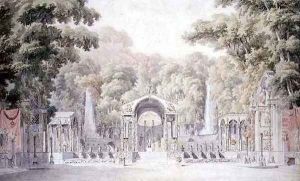 Design for a Stage Set with a Temple of Venus in a Wooded Garden for Gretrys Anacreon, 1792 by Charles Percier