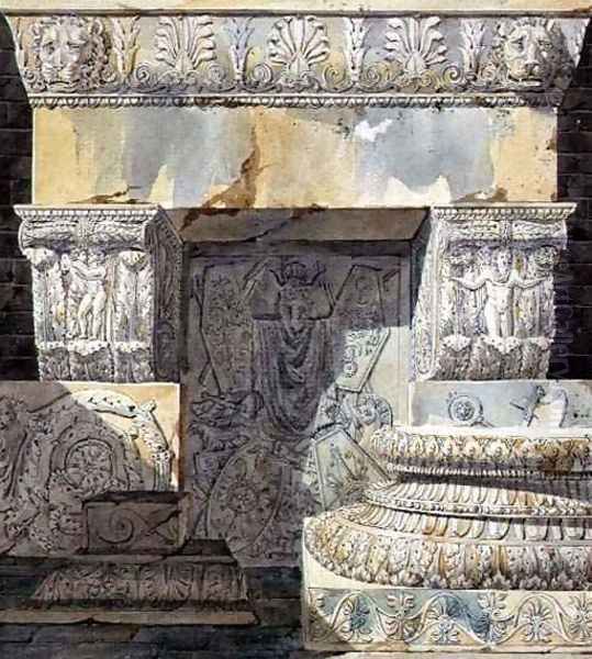 Fragments of Ruins, design for a title page from plate 20 of Palais, Maisons et Autres Edifices Modernes, Dessines a Rome by Charles Percier and Pierre Francois Leonard Fontaine 1762-1853 pub. Paris, 1798 - view 1