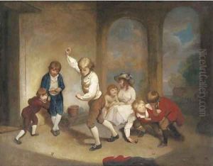 Boys playing at peg-top in the cloisters at Westminster School by Richard Morton Paye