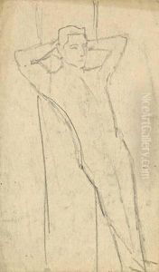 "angelehnt Stehender Mannlicher Akt Am Baumstamm" by August Macke