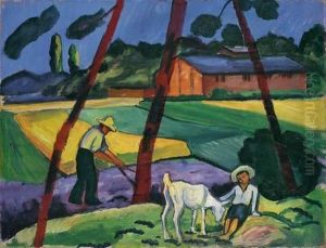 "landschaft Mit Bauer, Junge Und Ziege" by August Macke