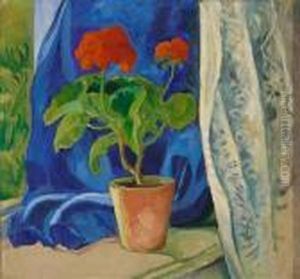"geranie Mit Gardine (geranium Mit Gardine)" by August Macke
