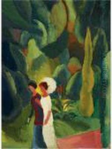 Frauen Im Park (mit Weissem Schirm) by August Macke