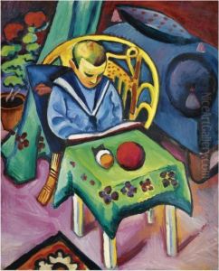 Junge Mit Buch Und Spielsachen (boy With Book And Toys) by August Macke