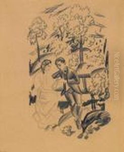 Liebespaar Mit Hund by August Macke