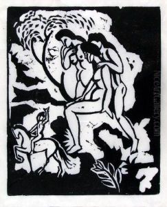 Linoleumschnitt Auf Japan. by August Macke
