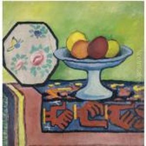 Stilleben Mit Apfelschale Und 
Japanischem Facher (still-life With Bowl Of Apples And Japanese Fan) by August Macke