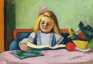 Blondes Madchen Mit Buch by August Macke