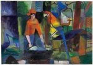 "frau Mit Papagei In Einer Landschaft"
