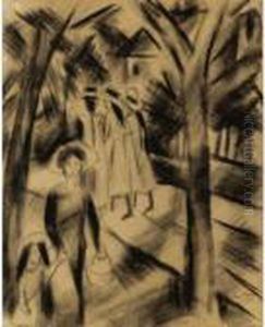 Property From A Private European Collection
Frau Mit Kind Und Madchen Auf Der Strasse (woman With Child And Girls On A Road) by August Macke