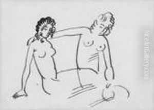 Zwei Sitzende Weibliche Akte (lagernde Nackte Madchen) by August Macke