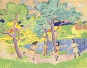 Spielende Kinder Unter Baumen by August Macke