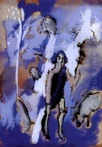 Hirte Mit Schafen by August Macke