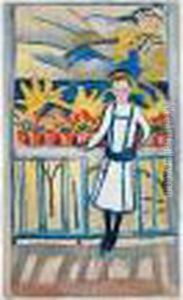Madchen Am Balkon I, Tegernsee (girl On A Balcony I: Tegernsee) by August Macke