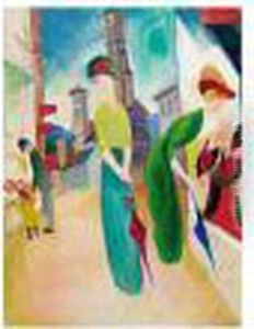 Zwei Frauen Vor Dem Hutladen (two Women In Front Of A Hat Shop) by August Macke