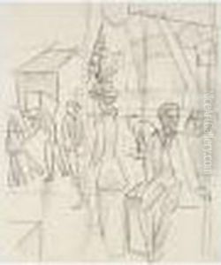 Ausladen Eines Schiffes Im Hafen (unloading Of A Ship In The Harbour) by August Macke