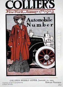 Cover illustration for the Automobile Number, Colliers Magazine, January 17th 1903 by Edward Penfield