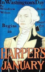Cover illustration for Harpers magazine, featuring In Washington's Day by Woodrow Wilson 1856-1924, January 1896