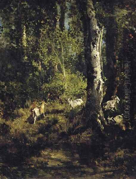 Goats Grazing in a Forest Landscape - view 1