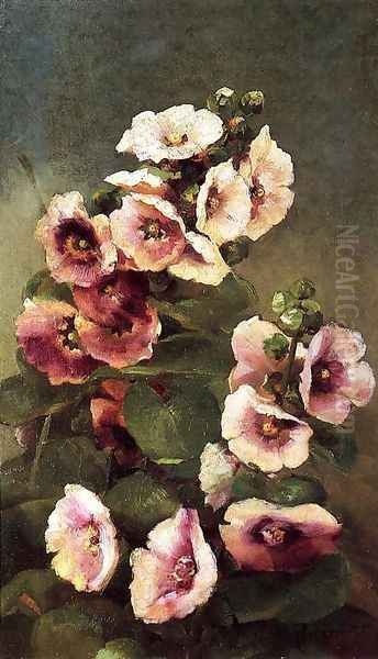 Pink Hollyhocks - view 1