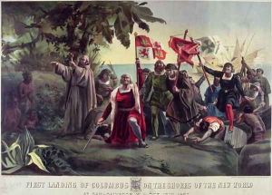 The First Landing of Columbus on the Shores of the New World at San Salvador, Oct. 12th 1492, pub. by Currier and Ives by Dioscoro Teofilo de la Puebla Tolin
