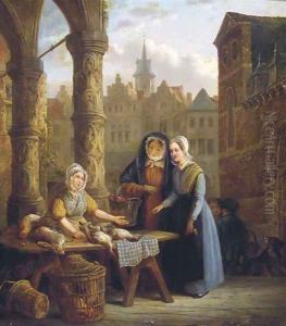 Ladies visiting a market by Willem Pouwelsen