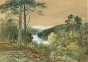 Deer In A Wooded River Landscape by John MacWhirter