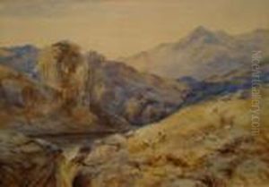 A Mountainous River Landscape With Sheep Grazing by John MacWhirter