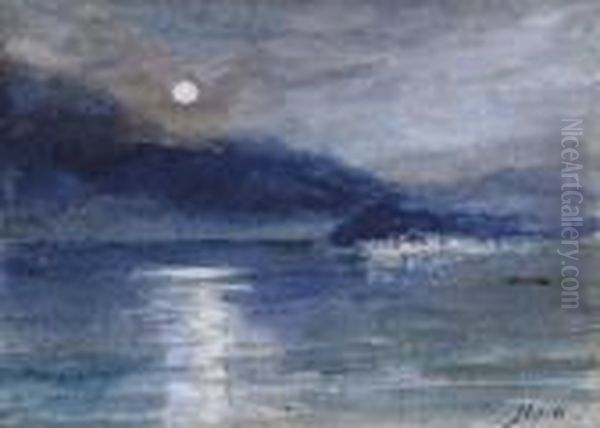Moonlight Over Lake Como, Bellagio In The Distance - view 1