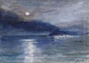 Moonlight Over Lake Como, Bellagio In The Distance by John MacWhirter
