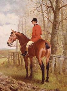 Huntsman in Wooded Landscape by Alfred F. De Prades