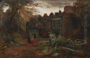 Gentleman And Hound In Front Of Old Manor House by John MacWhirter