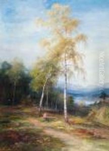 Peasant Girl Near Silver Birches In An Extensive Landscape by John MacWhirter