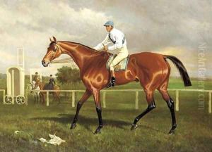 Robert the Devil with Jockey up on a racecourse by Alfred F. De Prades