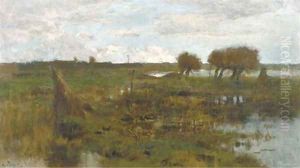 A polder landscape with willows by Geo Poggenbeek