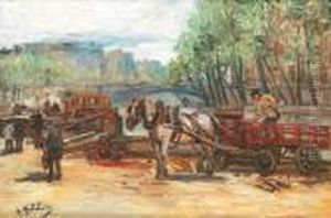 Le Debarquement Du Bois Sur Les Quais A Paris by Gustave Madelain