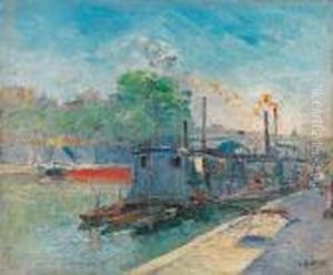 Paris, Les Quais, Le Bateau-lavoir by Gustave Madelain