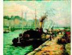 Remorqueur A Quai Sur La Seine by Gustave Madelain