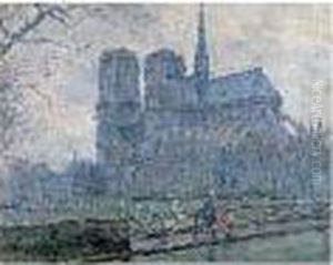 Paris, Notre-dame, Les Quais Sous La Pluie by Gustave Madelain