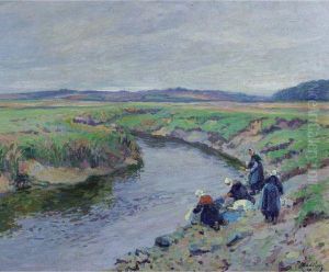 Riviere Et Laveuses De Billiers by Paul Madeline