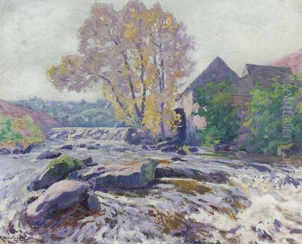 Herbstliche Flusslandschaft Mit Muhle. - view 1