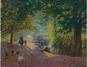 Mere Et Son Fils Sur Un Chemin De Foret by Paul Madeline