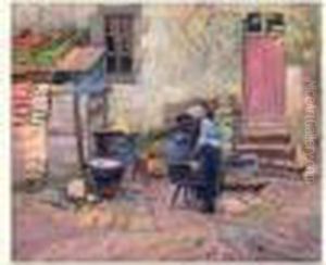 Paysanne Dans Une Cour De Ferme by Paul Madeline