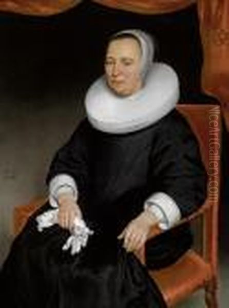 Portrait Of A Noblewoman In A Black Dress With White Collar - view 1