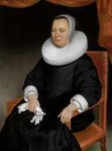 Portrait Of A Noblewoman In A Black Dress With White Collar by Nicolaes Maes