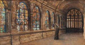A mother and child in a church interior by Pierre Ernest Prins