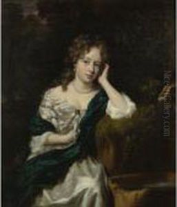 Portrait Of A Lady Seated By A Fountain by Nicolaes Maes